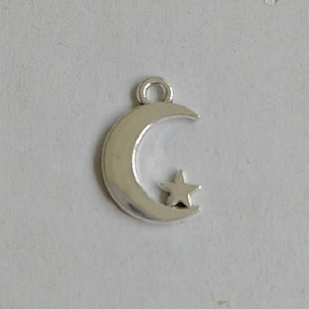 Silver Crescent Moon and Star Charm